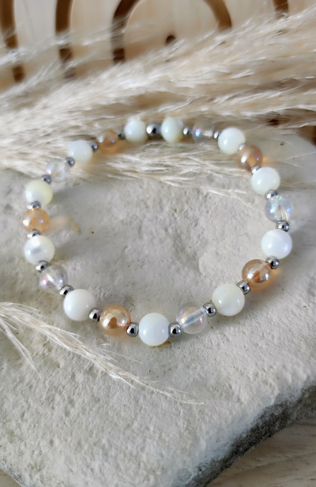 Bracelet "Mère des Perles" Nacre et Aqua Aura