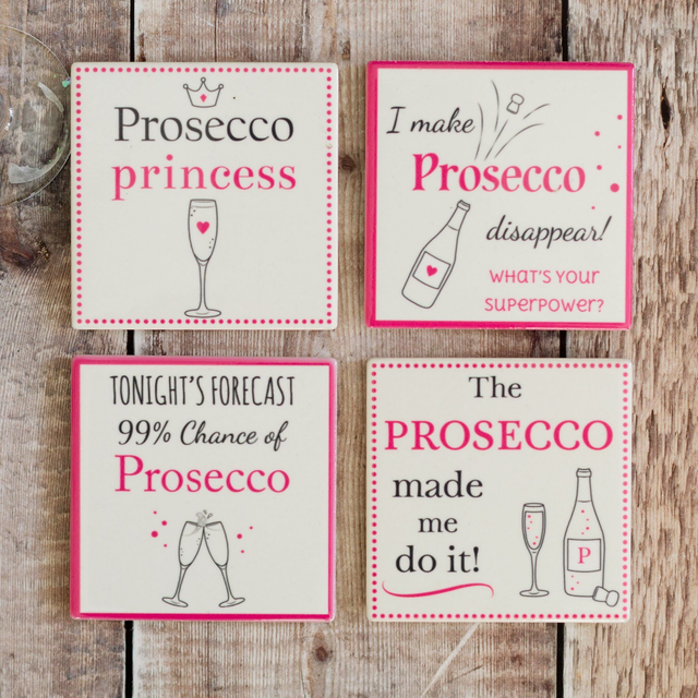 Set of 4 Prosecco Themed Coasters