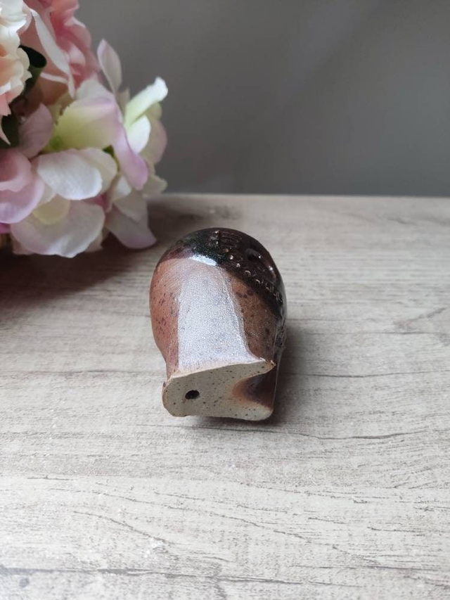 Ancien et rare Figurine sculpture chouette hibou en grès marron zoomorphe poterie Vintage