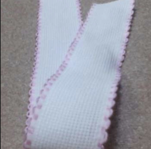 1” Aida White Band with pink edging (per metre)
