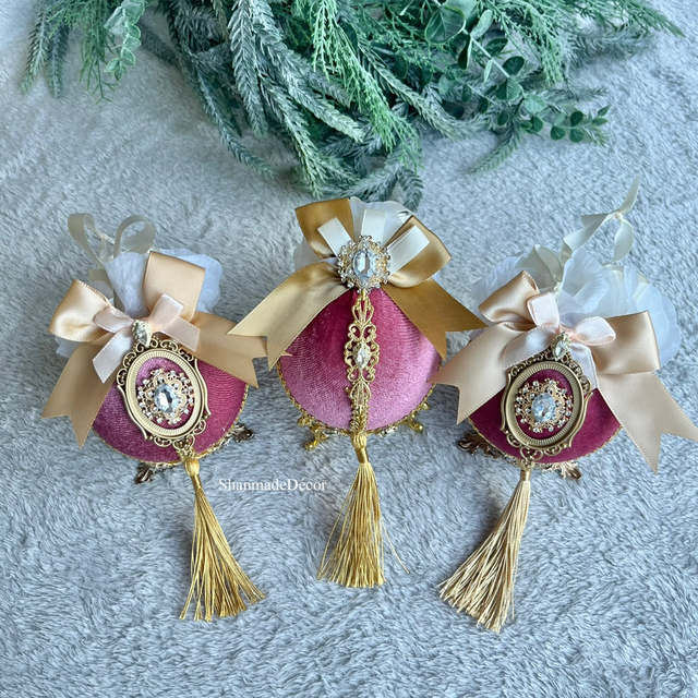 Rose Gold Velvet Bauble Ornaments 