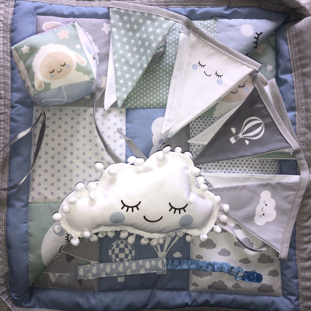 Baby Quilt Set including bunting, toys and dummy clip