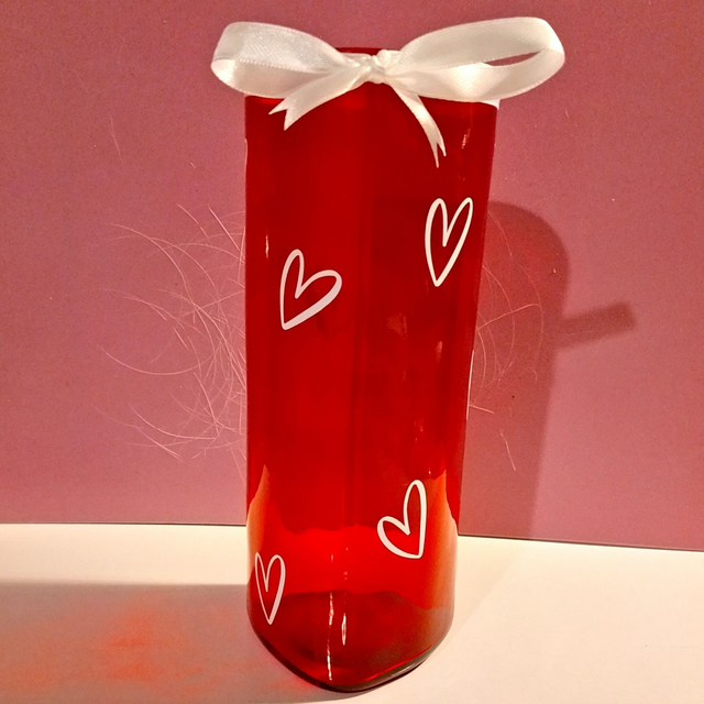Hand Decorated Red Heart Shaped Glass Vase - Valentine's, Birthday, Mother's Day, Anniversary Gift