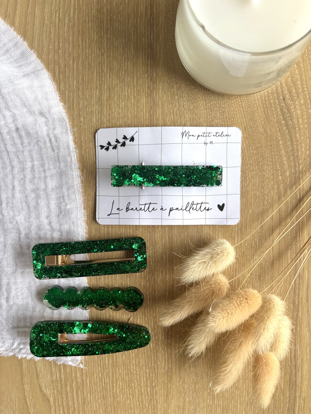 La barette à paillettes - Vert sapin🎄