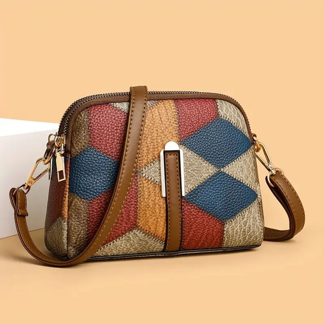 Sac Bandoulière Vintage Chic - Motif Géométrique Coloré