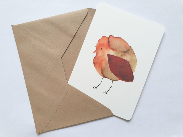 Brown Bird Watercolour Collage Postcard
