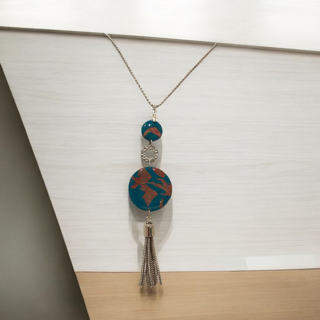 SAUTOIR TRIO BLEU CANARD/GRENAT