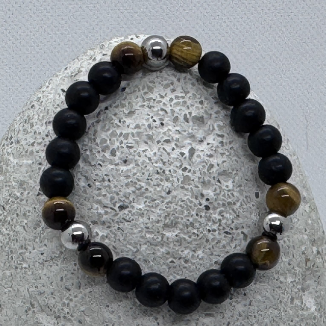 Bracelet œil de tigre &amp; onyx noir mat – structure et puissance