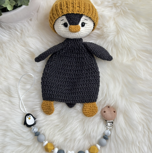 Doudou Pingouin + Attache tétine 