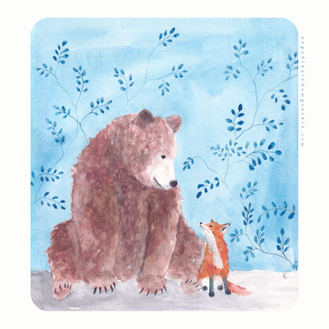 Carte postale Duo ours et renard