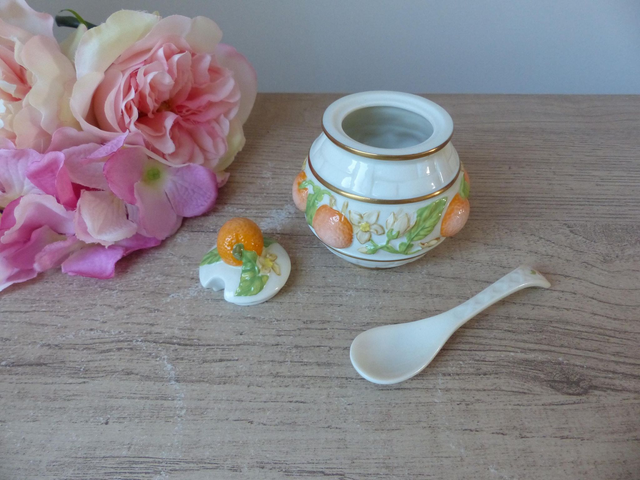 Rare et élégant – Petit Pot de Confiture d’Orange avec Cuillère – Collection Franklin Mint Le Cordon Bleu Vintage 1988 - Cuisine Gourmande
