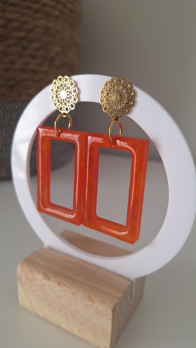 Boucles d'oreilles rectangles corails