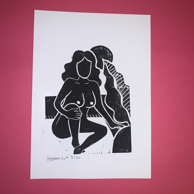 Linogravure A4 édition limitée &quot;Amour de soi&quot; 