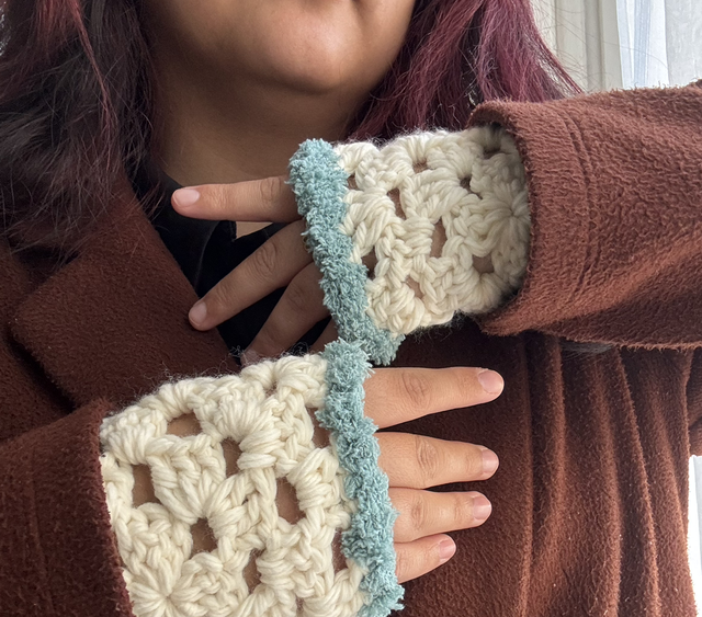 Mitaines - Granny blanc et bleu