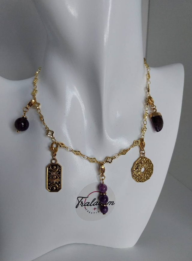 ✨Collier à breloques porte-bonheur &quot;corne améthyste&quot;✨