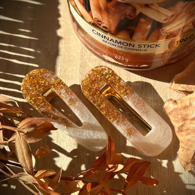 Duo de barrette à cheveux - Blanc nacré et or