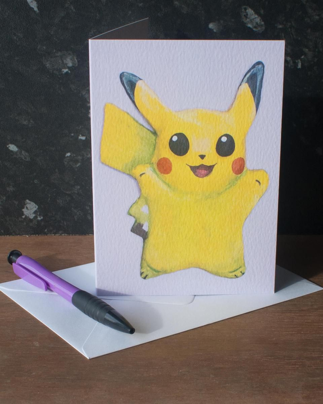 Pikachu Pokemon Greetings Card/Mounted Print (blank inside)