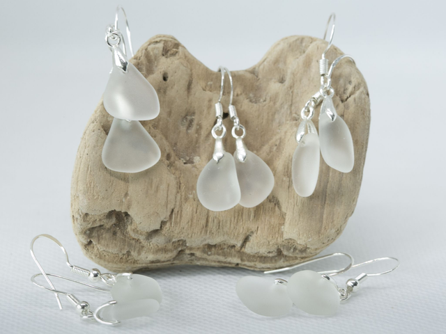 Clear sea glass earrings