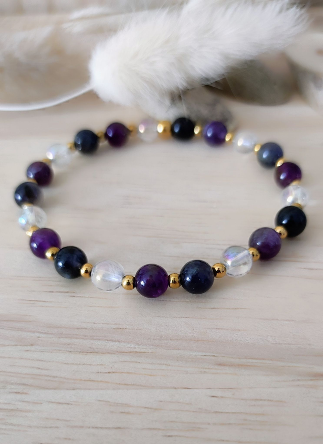 Bracelet "Élévation spirituelle" Cordiérite et Améthyste
