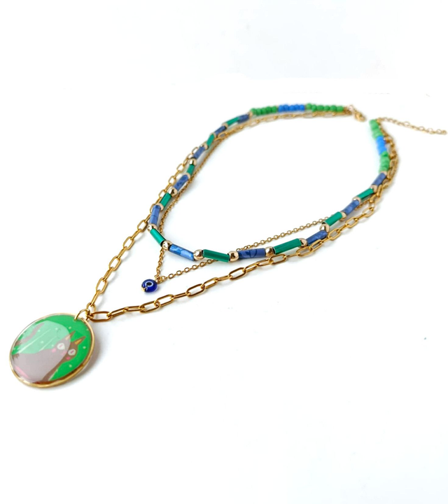 Collier multi-rangs Upcyclé Carte de Tarot &amp; Aluminium Recyclé - Chat