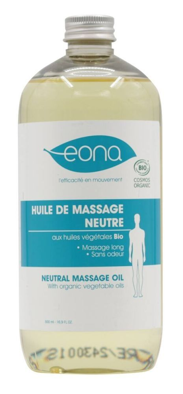 Huile de massage neutre bio 500 ml – Usage professionnel kiné et ostéo