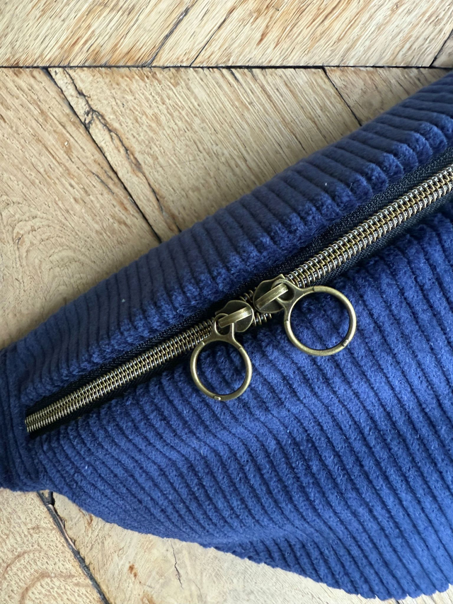 Sac Banane Uni velours côtelé BLEU MARINE