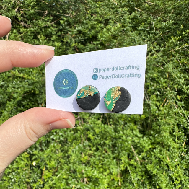 Green Black &amp; Gold Stud Earrings