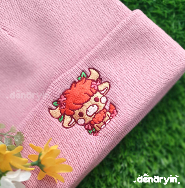 Pink Highland Cow Beanie / Kapa