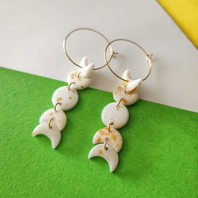 Pendientes FASE LUNAR BLANCO (ARO)