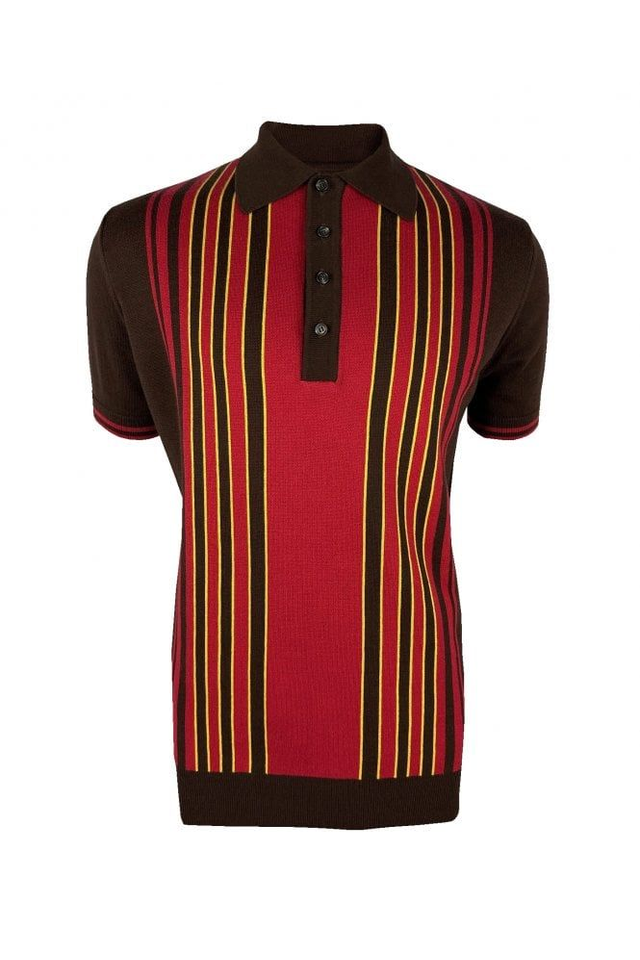 Trojan TR-8914 Stripe Front Panel Knit Polo - Chocolate