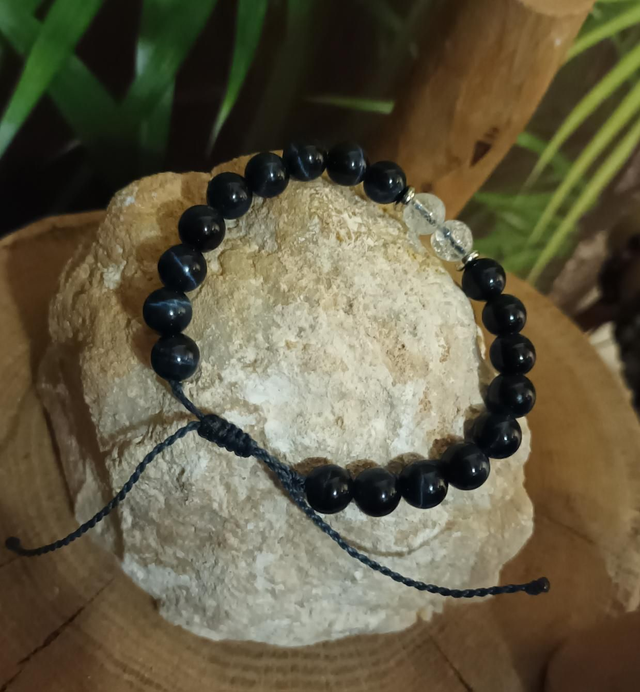 Bracelet en œil de faucon et cristal de roche