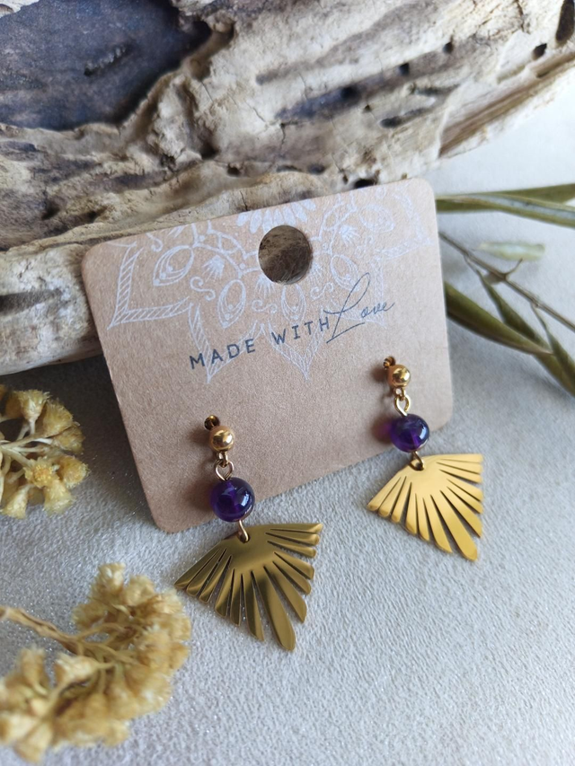 Boucles d'oreilles dorées LYANA Améthyste- Energie et élégance