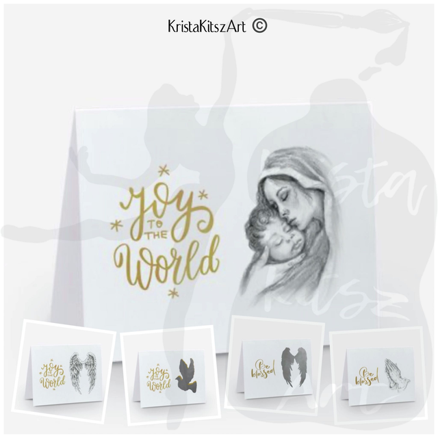 Set van 5 of 10 Luxe Christelijke Kerstkaarten | dubbele ansichtkaart met goudkleurige envelop Joy to the World