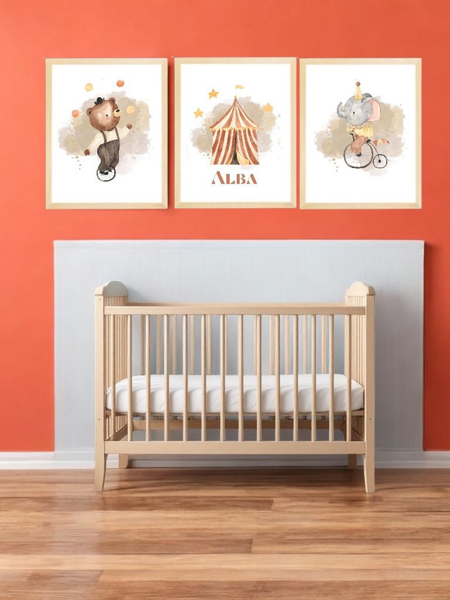 Lot de 3 affiches cirque pour chambre bébé fichiers numériques Png Pdf