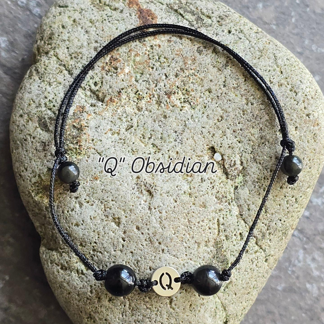 Initialen Armband "Q" Obsidian 