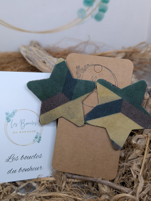 Boucles d'oreilles Étoile kaki moutarde marron st061