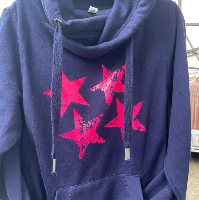 Distressed Stars Cross Neck Hoodie | Tambas Prints