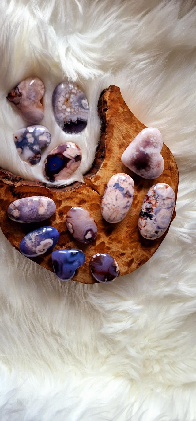 Blue Flower Agate Heart or Palm
