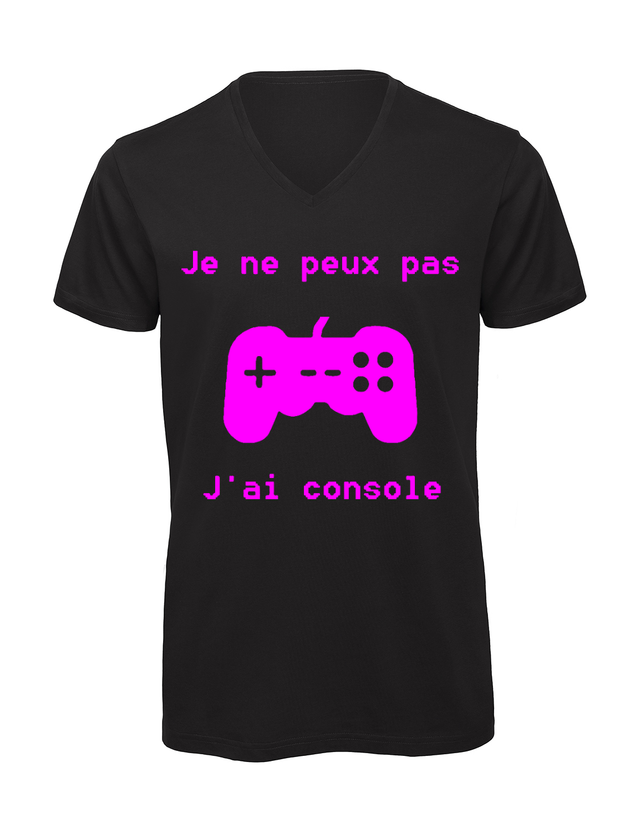 T-shirt homme col v &quot;Je peux pas j&#039;ai console&quot;