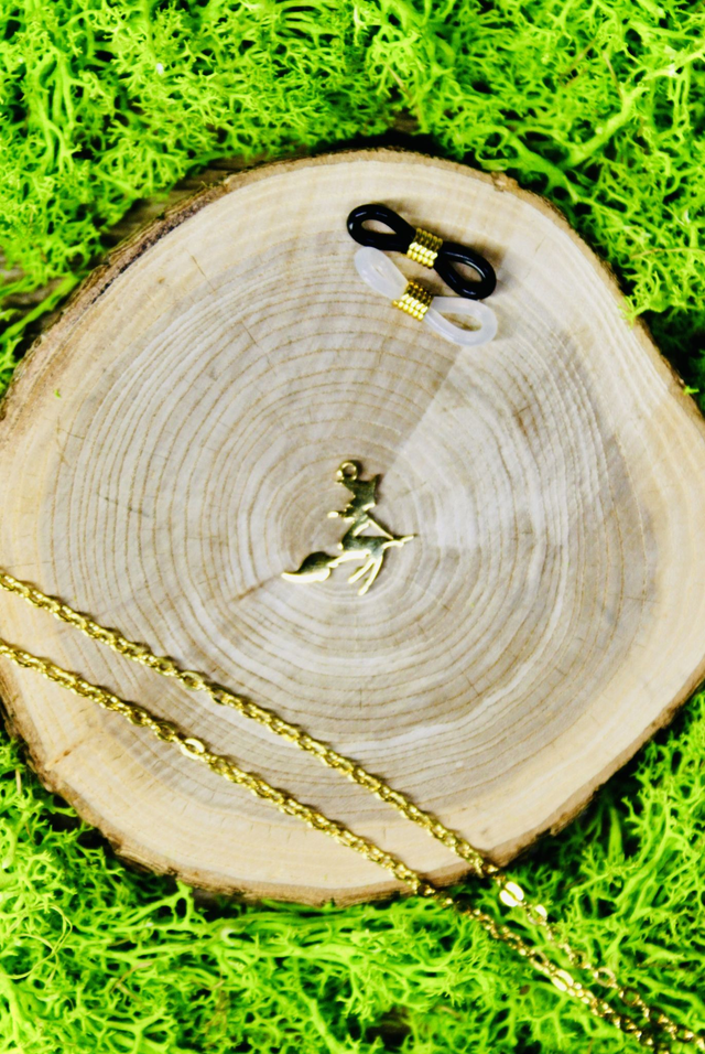 Chaine de lunettes touche de magie dorée personnalisée Sorcière