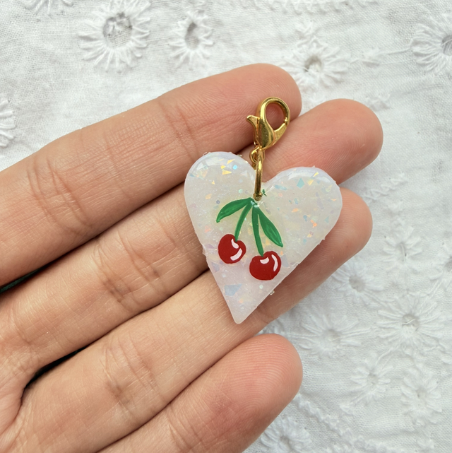 Opal Iridescent Heart Cherry Charm