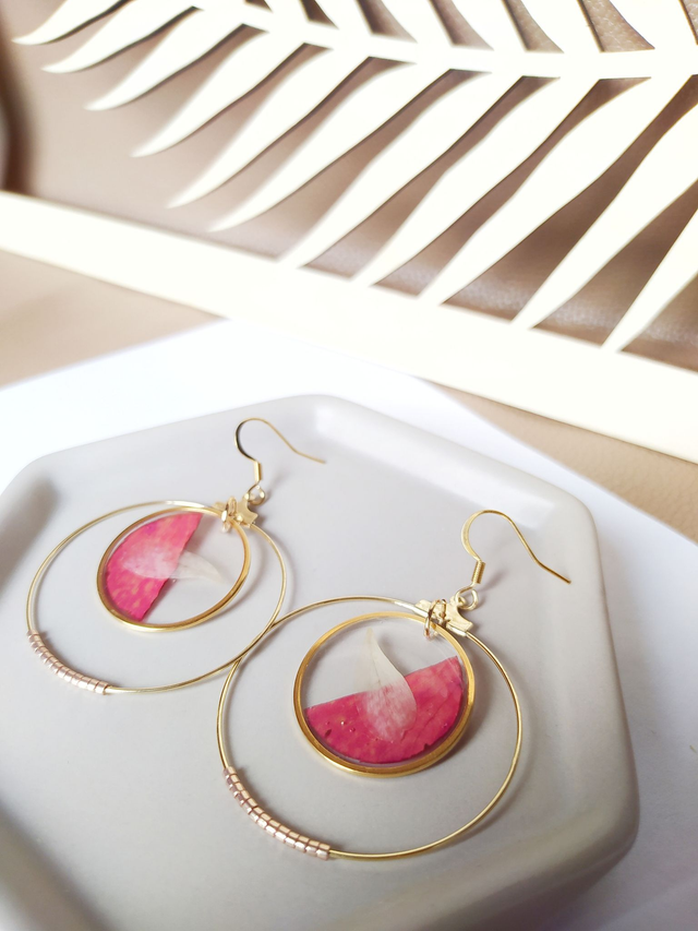 Créoles - 50 nuances de rosier - rose &amp; blanche