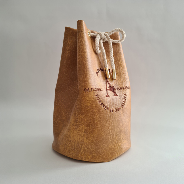 Medium - Brown Embroidered Personalised Handmade Urn Bag