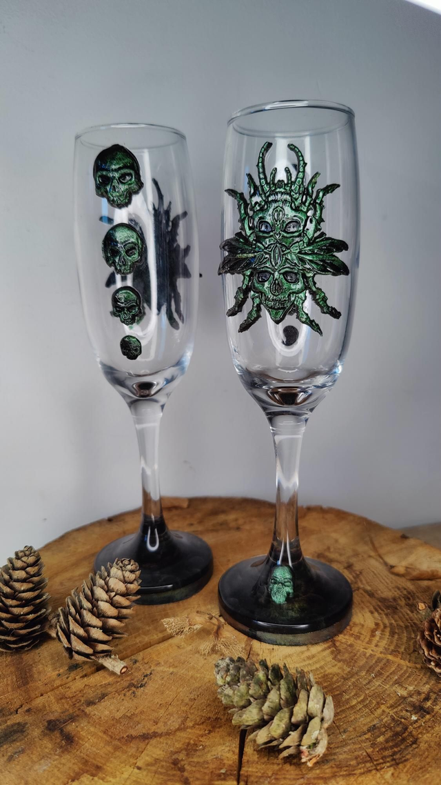 Duo de Verres à bulles mystique horreur &amp; cranes