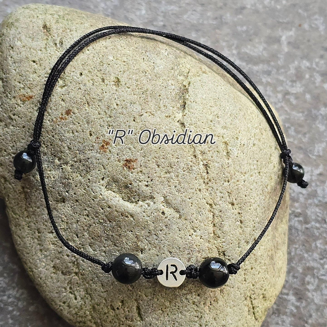 Initialen Armband "R" Obsidian 