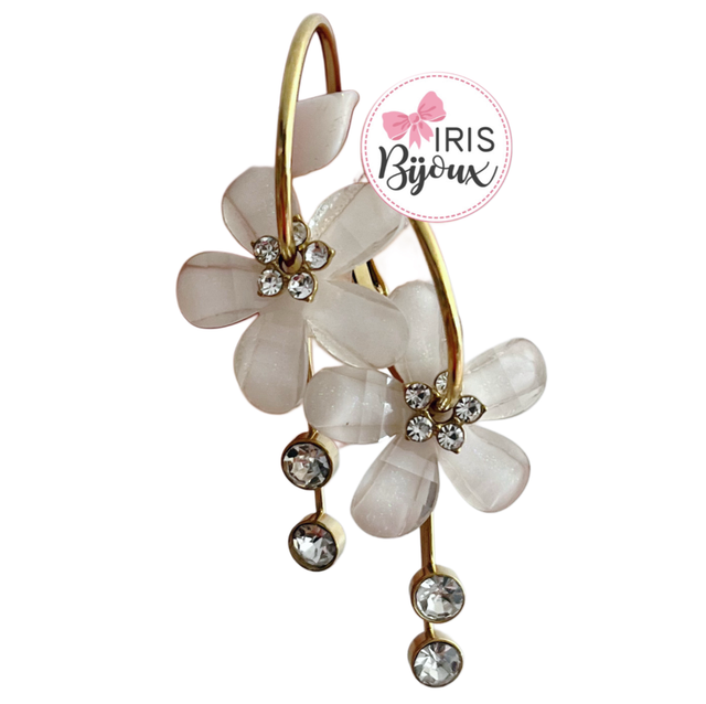 Orecchini cerchio fiore bianco 