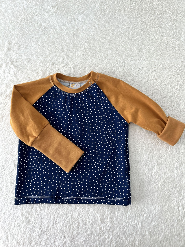 T-shirt manches longues «Bleu marine et pois blancs»