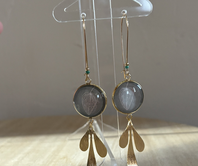 Boucles d’oreilles cabochons team or feuillage 