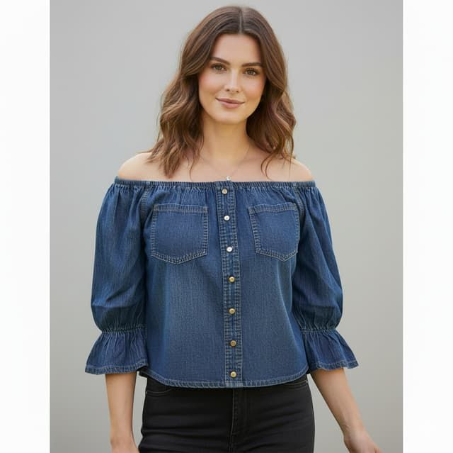 Top Bardot en Jean 100% Coton