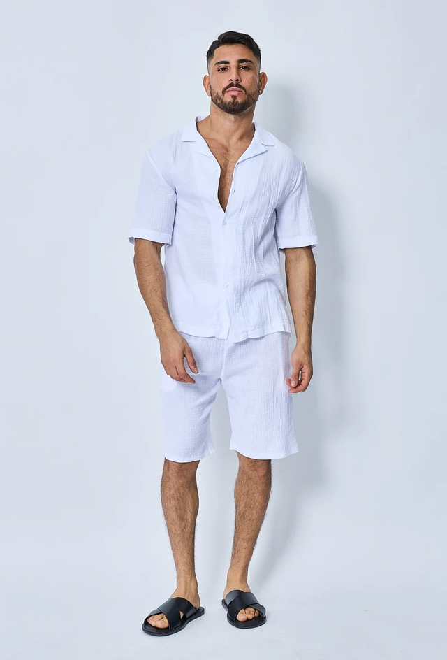 ENSEMBLE CHEMISE SHORT GAZE DE COTON HOMME FRILIVIN 